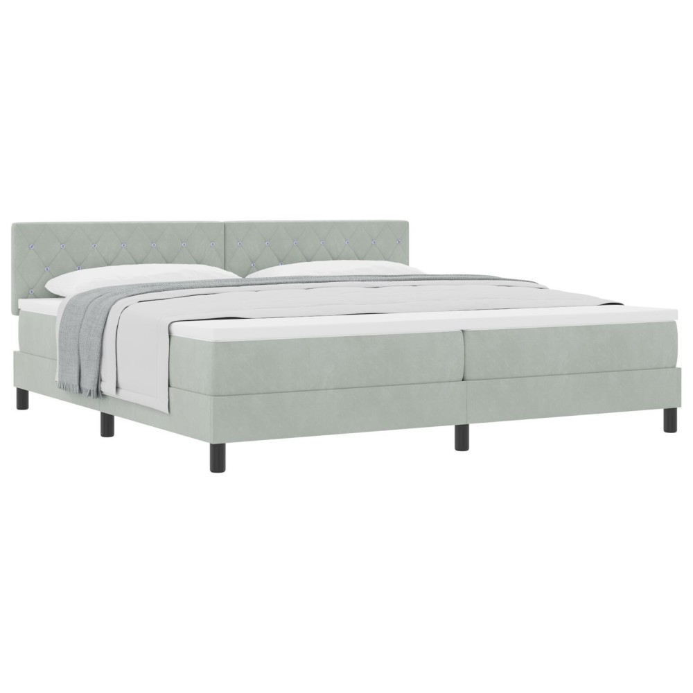 vidaXL Pat cu Arcuri și Saltea Gri deschis 200 x 200 cm țesătură