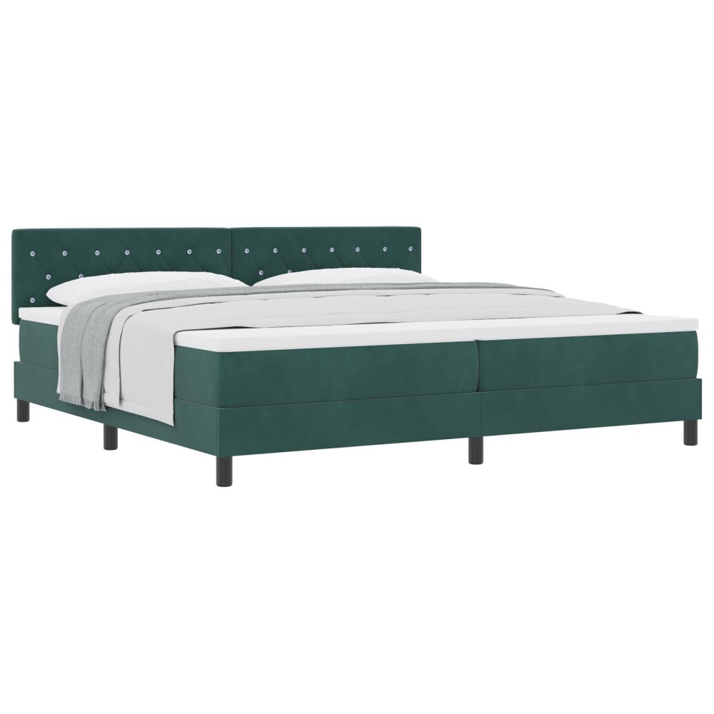 vidaXL Pat cu Arcuri și Saltea Verde închis 200 x 200 cm țesătură