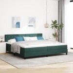 vidaXL Pat cu Arcuri și Saltea Verde închis 200 x 200 cm țesătură vidaXL Pat cu Arcuri și Saltea Verde închis 200 x 200 cm țesătură