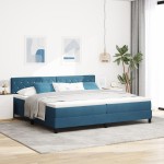 vidaXL Pat cu Arcuri și Saltea Albastru închis 200 x 200 cm țesătură vidaXL Pat cu Arcuri și Saltea Albastru închis 200 x 200 cm țesătură