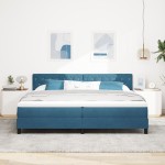 vidaXL Pat cu Arcuri și Saltea Albastru închis 200 x 200 cm țesătură vidaXL Pat cu Arcuri și Saltea Albastru închis 200 x 200 cm țesătură