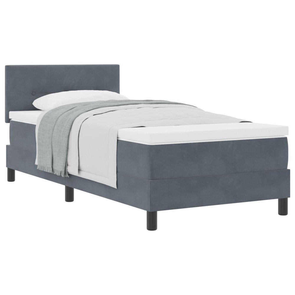 vidaXL Pat cu Arcuri și Saltea Gri închis 90 x 190 cm țesătură