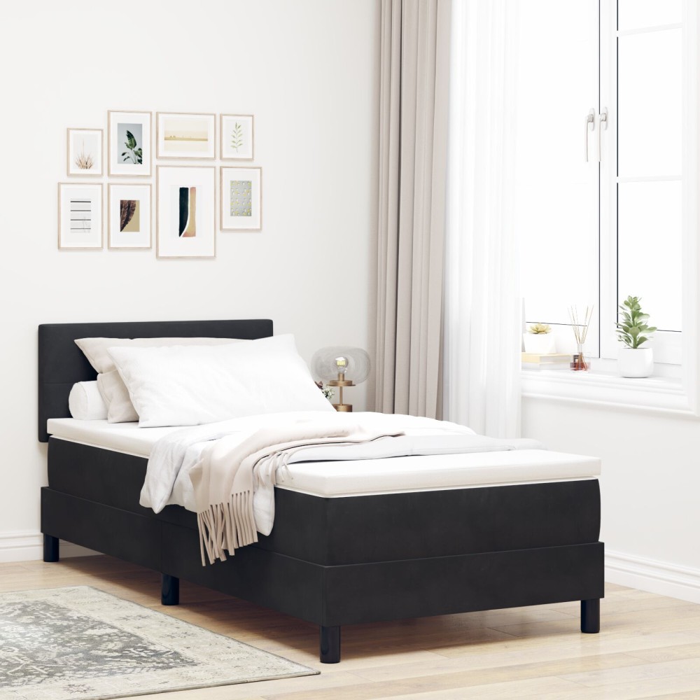 vidaXL Pat cu Arcuri și Saltea cu saltea Negru 90 x 190 cm țesătură