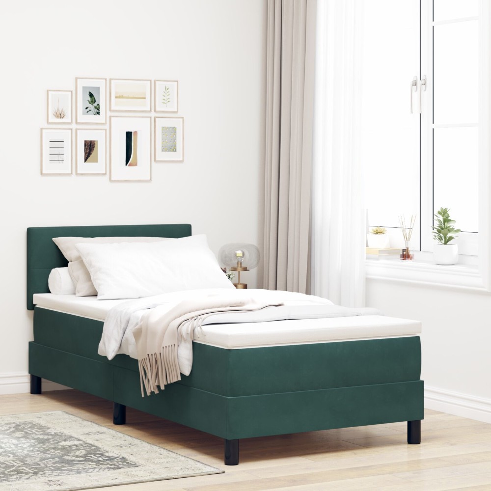 vidaXL Pat cu Arcuri și Saltea Verde închis 90 x 190 cm țesătură
