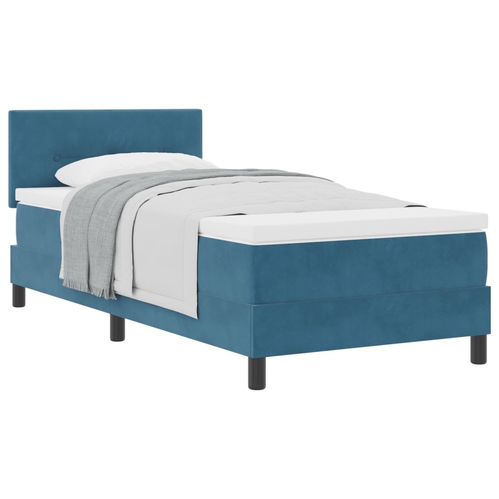 vidaXL Pat cu Arcuri și Saltea Albastru închis 90 x 190 cm țesătură