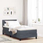 vidaXL Pat cu Arcuri și Saltea Gri închis 90 x 200 cm țesătură vidaXL Pat cu Arcuri și Saltea Gri închis 90 x 200 cm țesătură