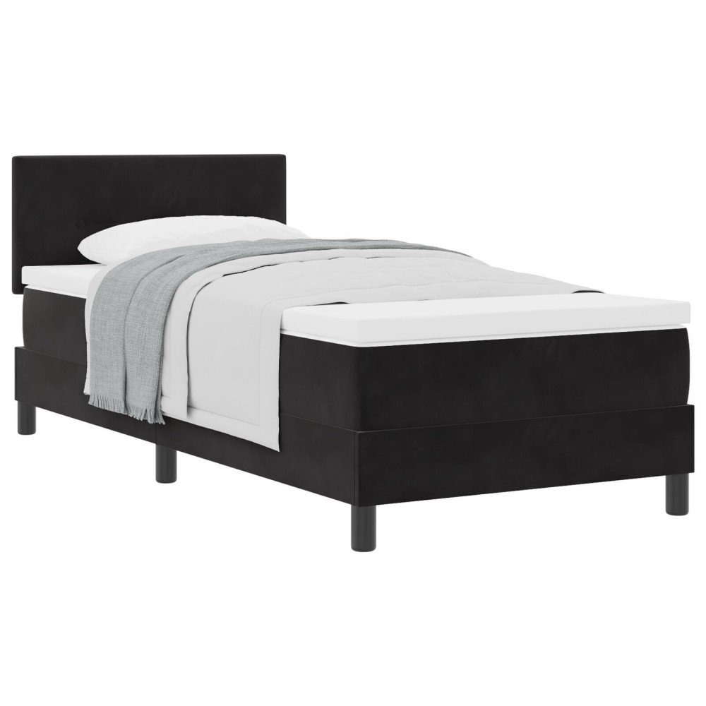 vidaXL Pat cu Arcuri și Saltea cu saltea Negru 90 x 200 cm țesătură