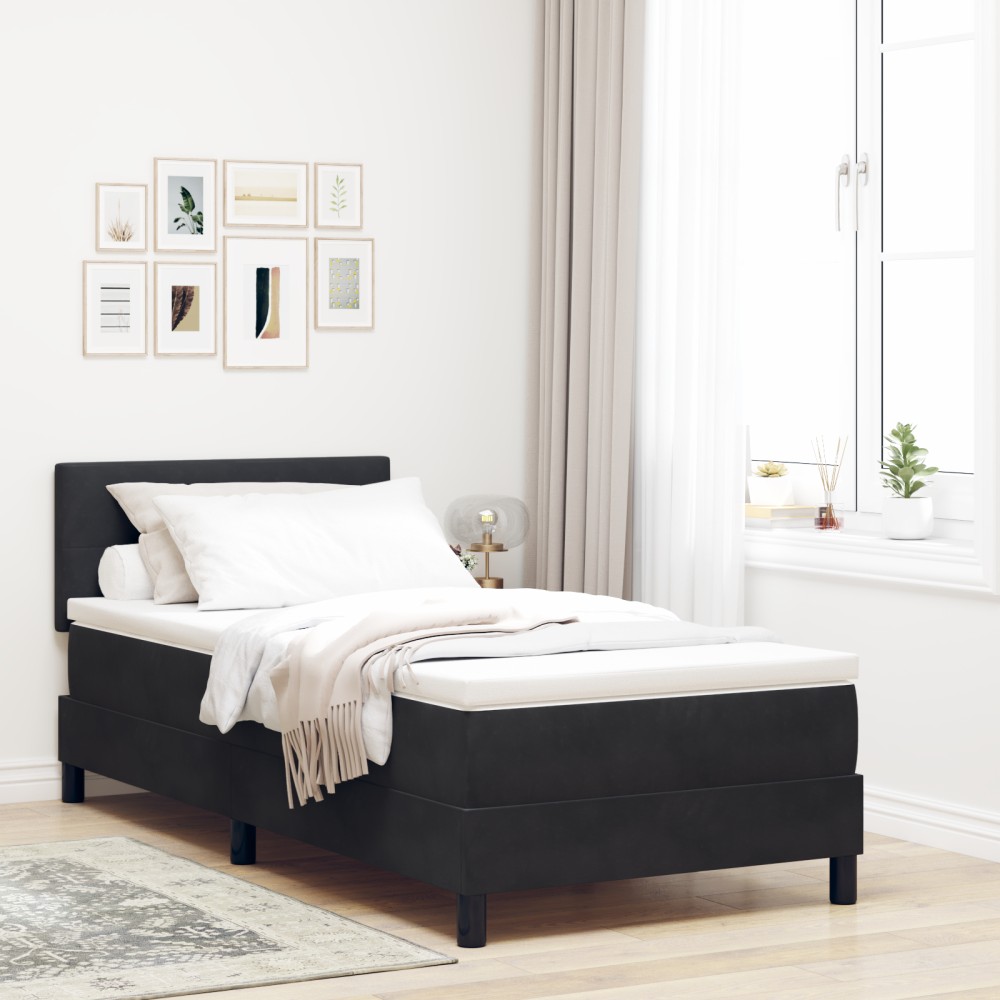 vidaXL Pat cu Arcuri și Saltea cu saltea Negru 100 x 200 cm țesătură