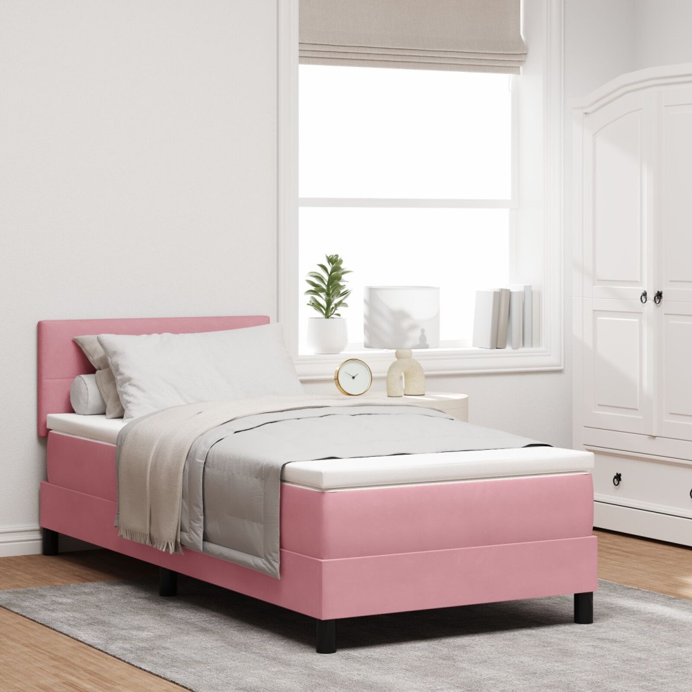 vidaXL Pat cu Arcuri și Saltea cu saltea Roz 120 x 200 cm țesătură