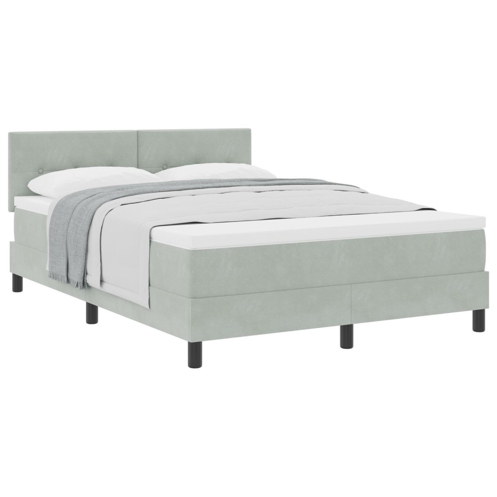vidaXL Pat cu Arcuri și Saltea Gri deschis 140 x 190 cm țesătură