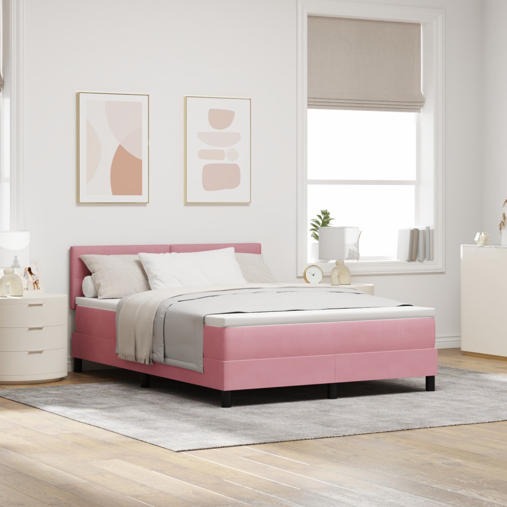 vidaXL Pat cu Arcuri și Saltea cu saltea Roz 160 x 200 cm țesătură