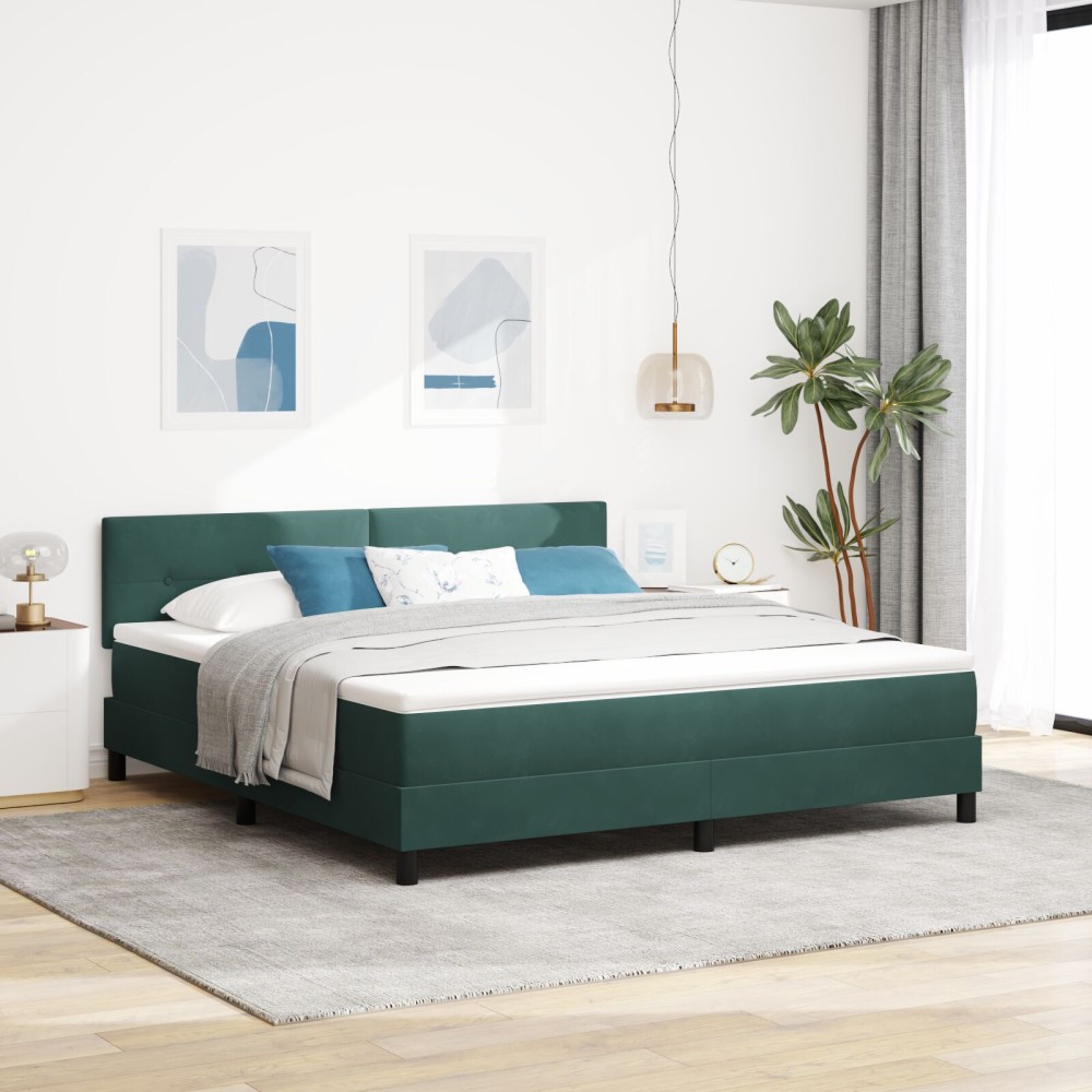 vidaXL Pat cu Arcuri și Saltea Verde închis 180 x 200 cm țesătură