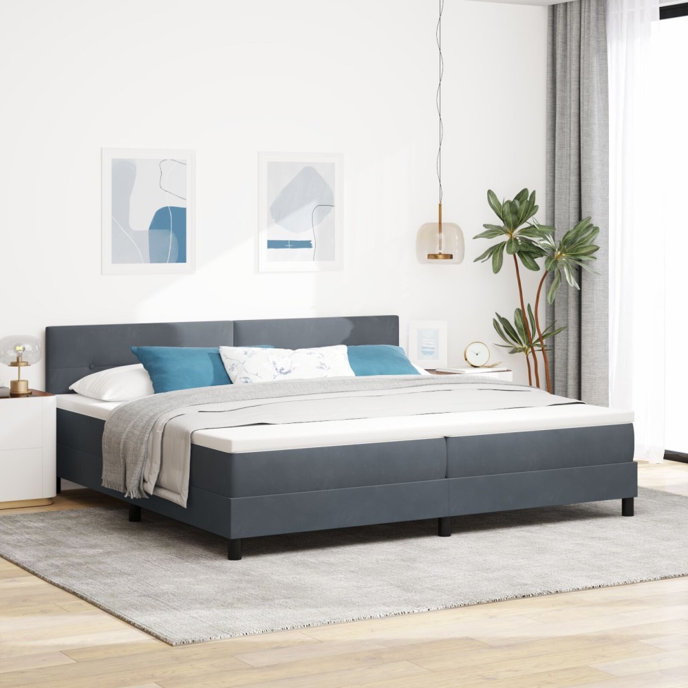 vidaXL Pat cu Arcuri și Saltea Gri închis 200 x 200 cm țesătură