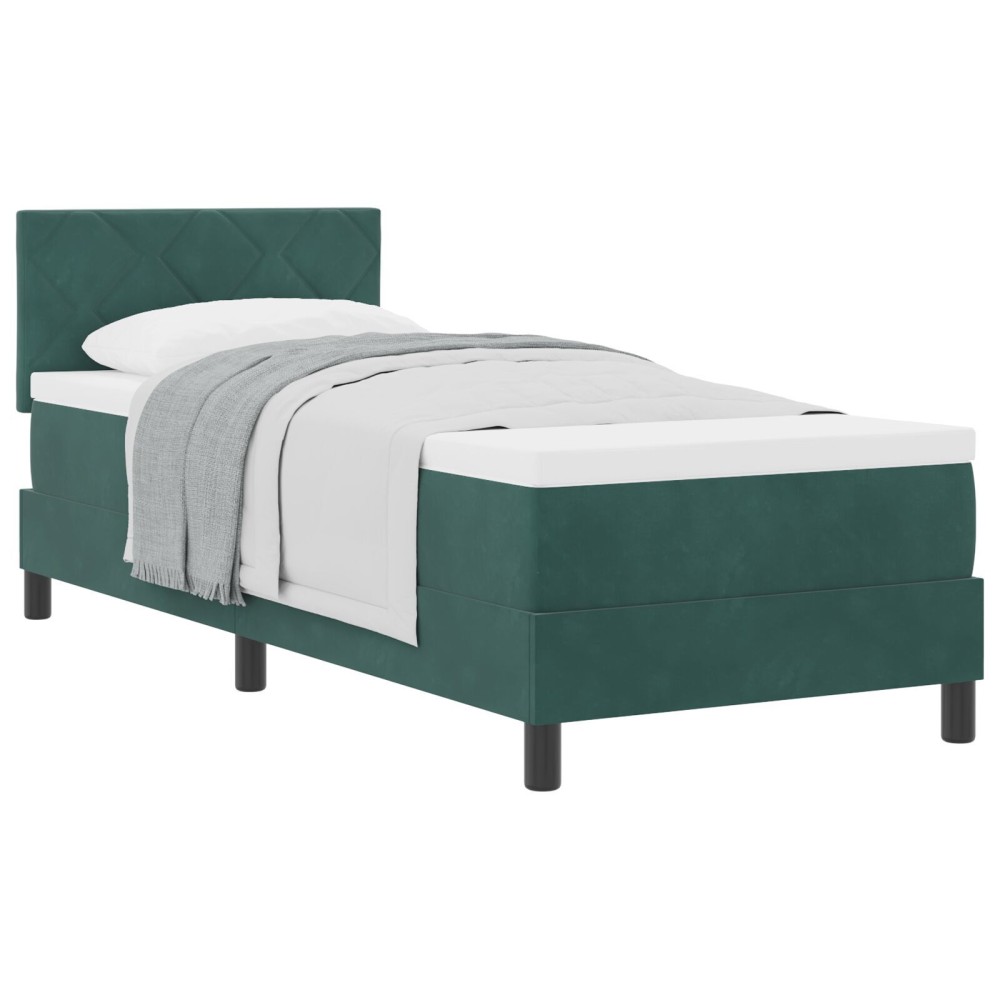 vidaXL Pat cu Arcuri și Saltea Verde închis 80 x 200 cm țesătură