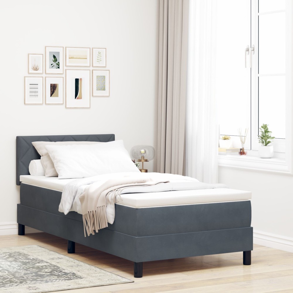 vidaXL Pat cu Arcuri și Saltea Gri închis 90 x 190 cm țesătură
