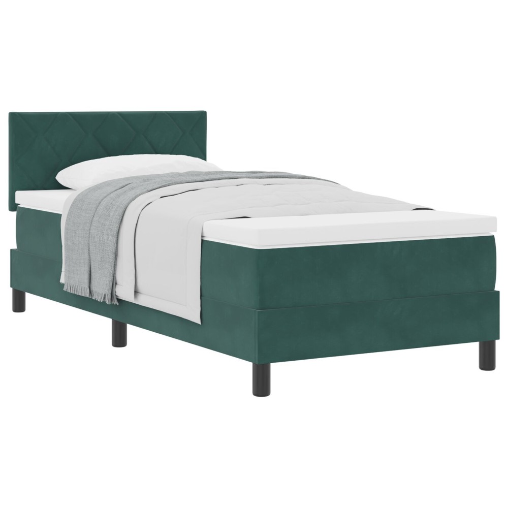 vidaXL Pat cu Arcuri și Saltea Verde închis 90 x 190 cm țesătură