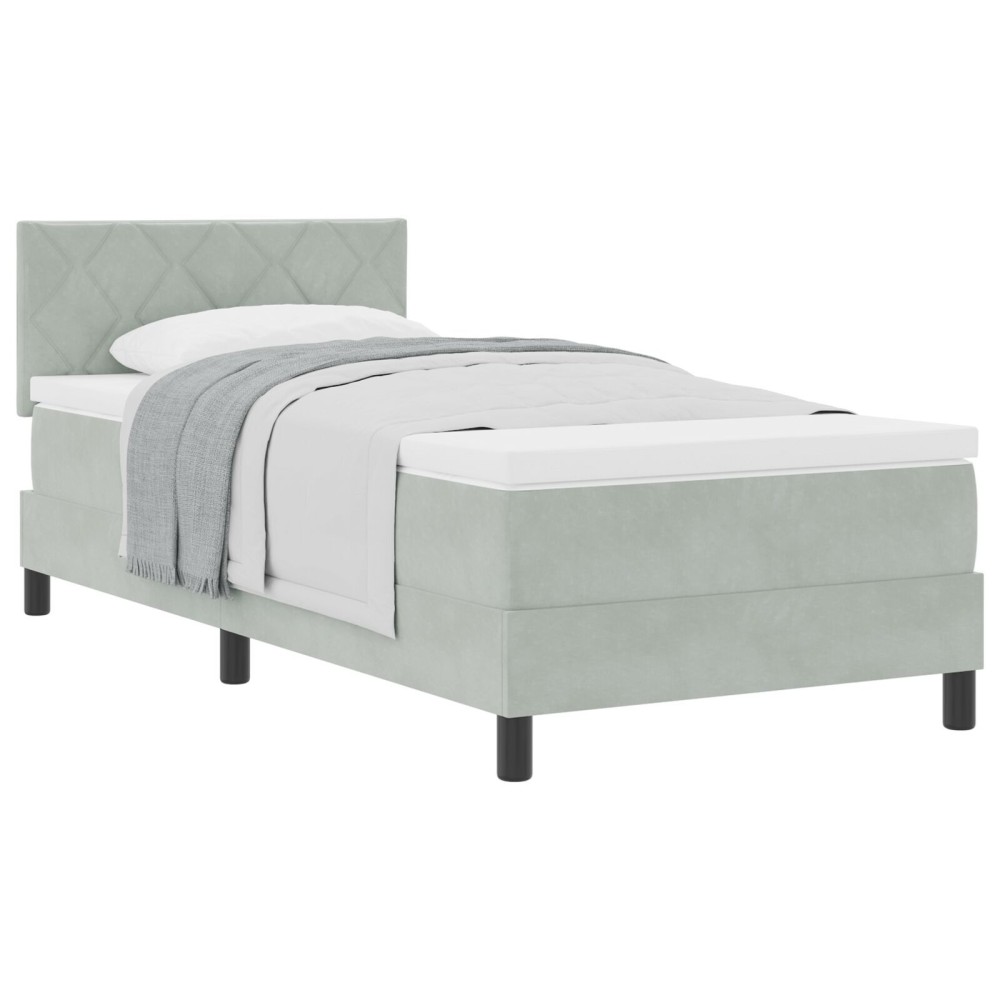 vidaXL Pat cu Arcuri și Saltea Gri deschis 90 x 200 cm țesătură