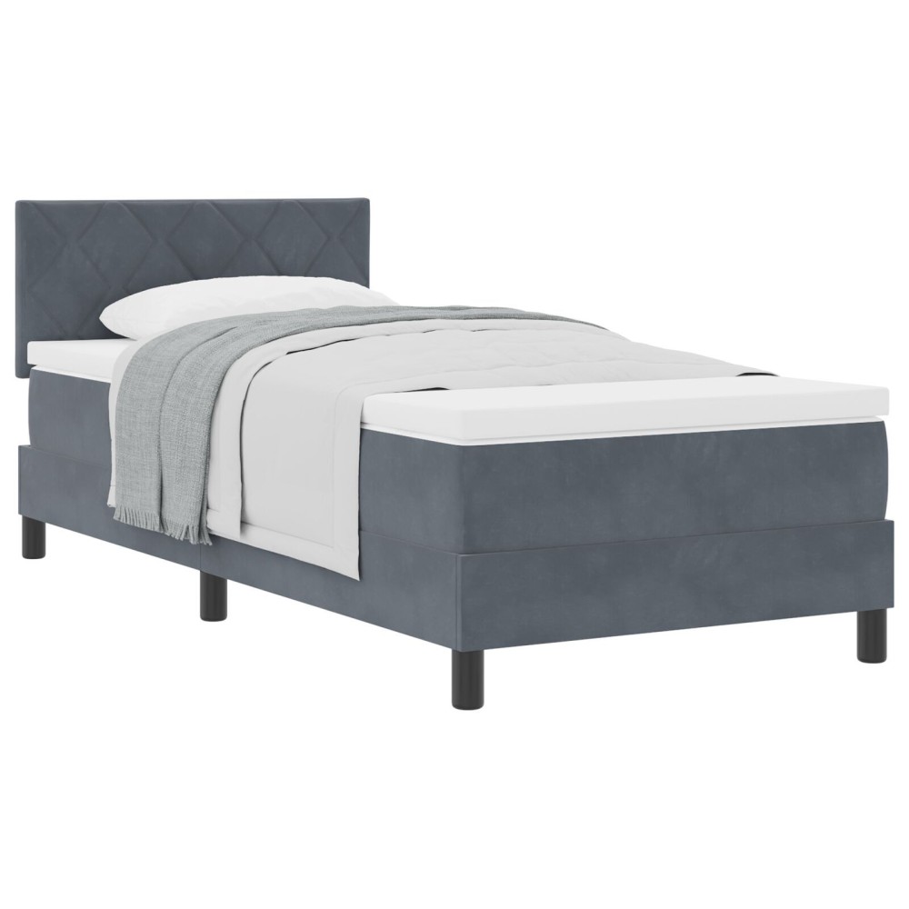vidaXL Pat cu Arcuri și Saltea Gri închis 90 x 200 cm țesătură