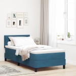 vidaXL Pat cu Arcuri și Saltea Albastru închis 100 x 200 cm țesătură vidaXL Pat cu Arcuri și Saltea Albastru închis 100 x 200 cm țesătură