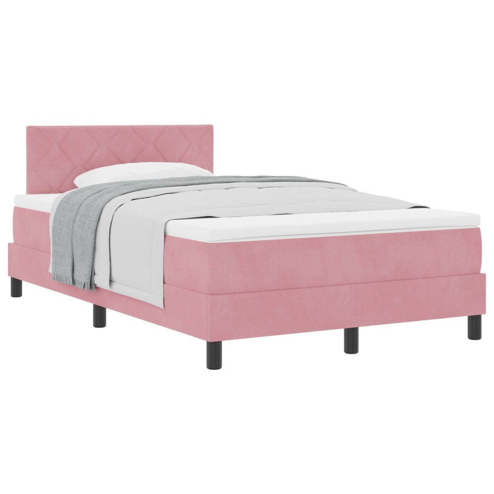 vidaXL Pat cu Arcuri și Saltea cu saltea Roz 120 x 200 cm țesătură