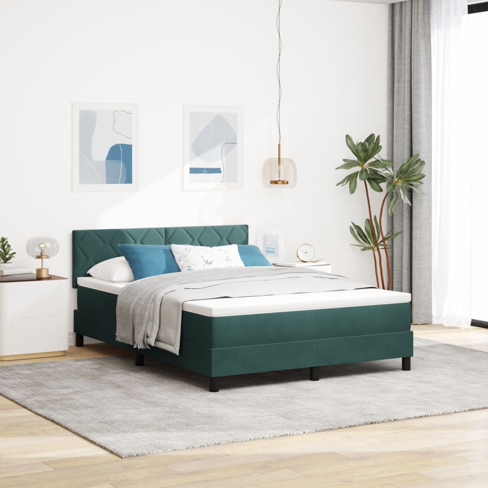 vidaXL Pat cu Arcuri și Saltea Verde închis 140 x 190 cm țesătură