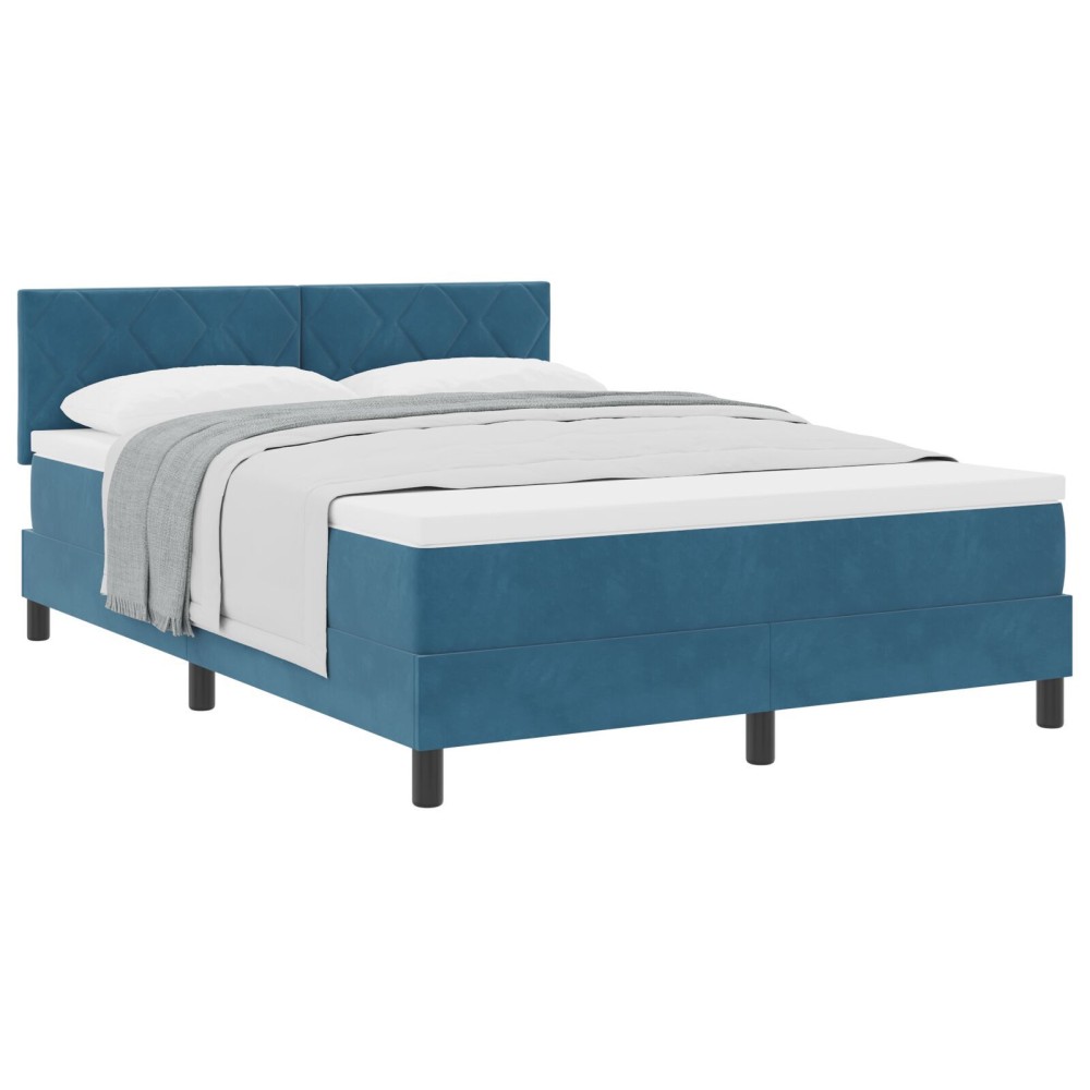 vidaXL Pat cu Arcuri și Saltea Albastru închis 140 x 190 cm țesătură