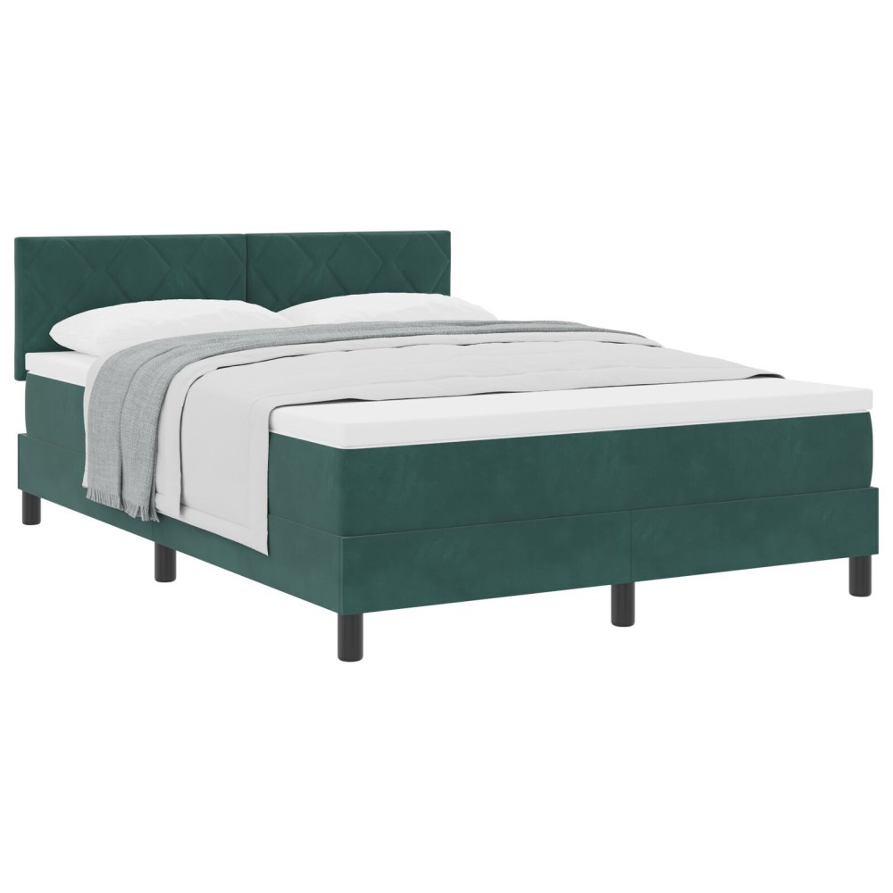 vidaXL Pat cu Arcuri și Saltea Verde închis 140 x 200 cm țesătură