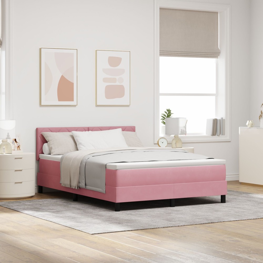 vidaXL Pat cu Arcuri și Saltea cu saltea Roz 140 x 200 cm țesătură