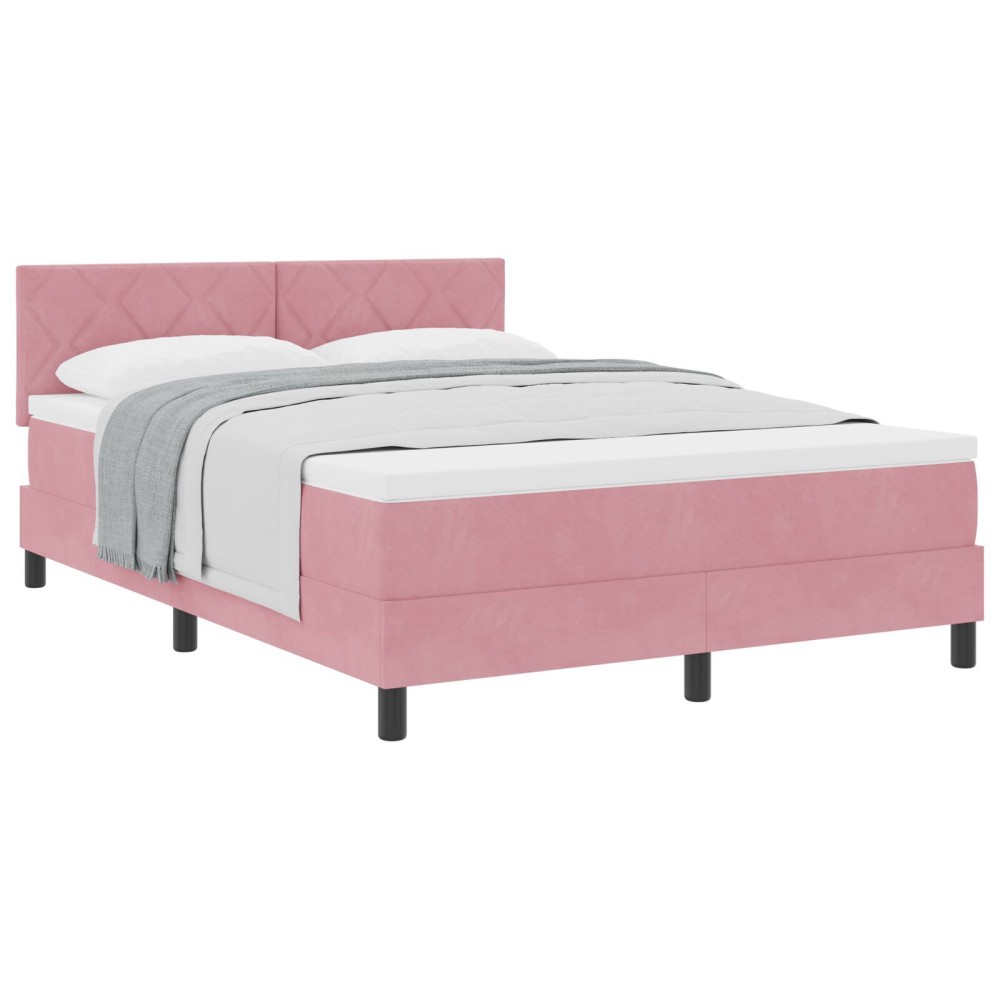vidaXL Pat cu Arcuri și Saltea cu saltea Roz 160 x 200 cm țesătură