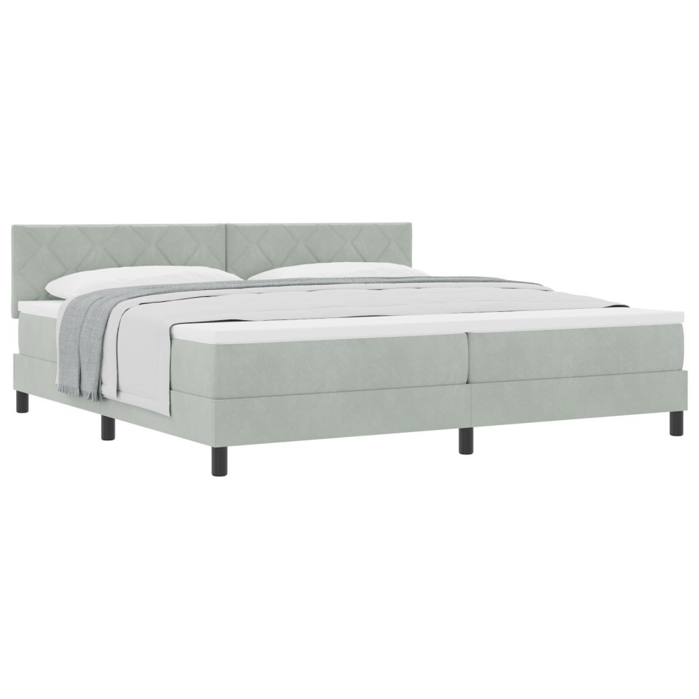 vidaXL Pat cu Arcuri și Saltea Gri deschis 200 x 200 cm țesătură