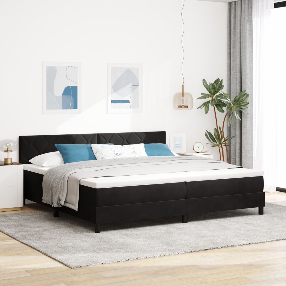 vidaXL Pat cu Arcuri și Saltea cu saltea Negru 200 x 200 cm țesătură