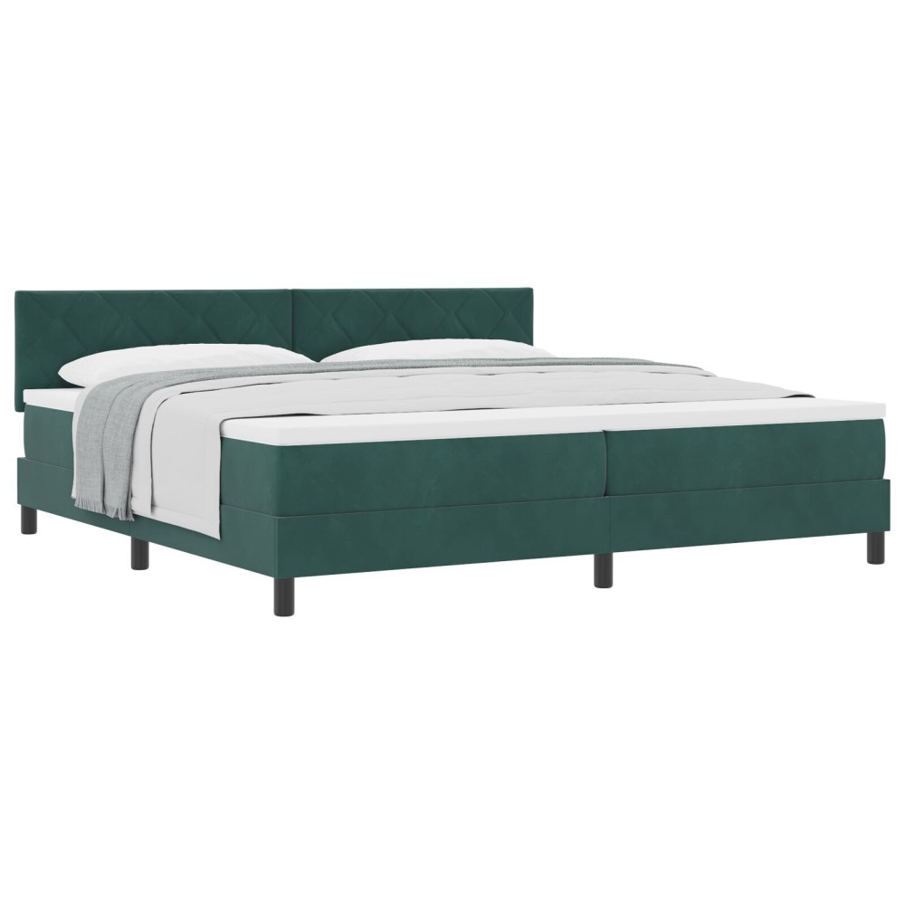 vidaXL Pat cu Arcuri și Saltea Verde închis 200 x 200 cm țesătură