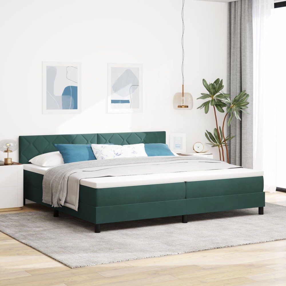 vidaXL Pat cu Arcuri și Saltea Verde închis 200 x 200 cm țesătură