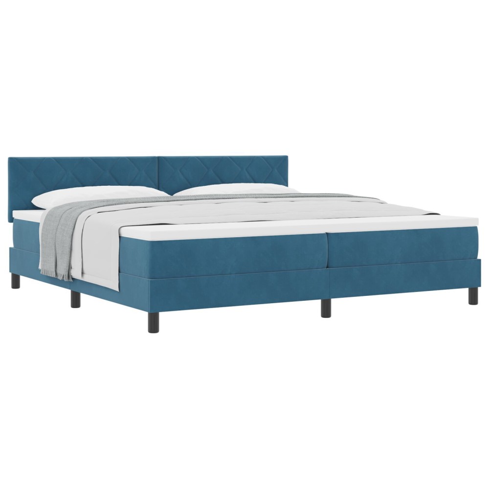 vidaXL Pat cu Arcuri și Saltea Albastru închis 200 x 200 cm țesătură