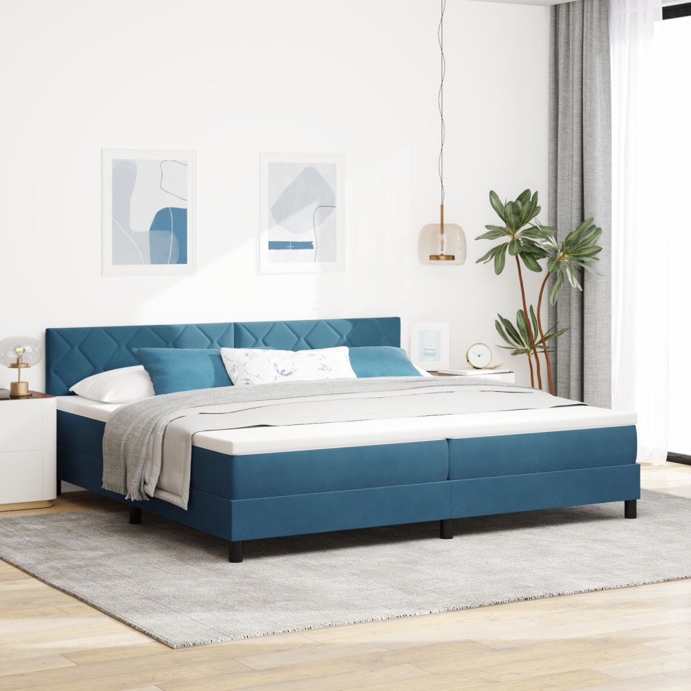 vidaXL Pat cu Arcuri și Saltea Albastru închis 200 x 200 cm țesătură