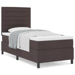 vidaXL Pat cu arcuri cu saltea Maro închis 90 x 200 cm țesătură vidaXL Pat cu arcuri cu saltea Maro închis 90 x 200 cm țesătură