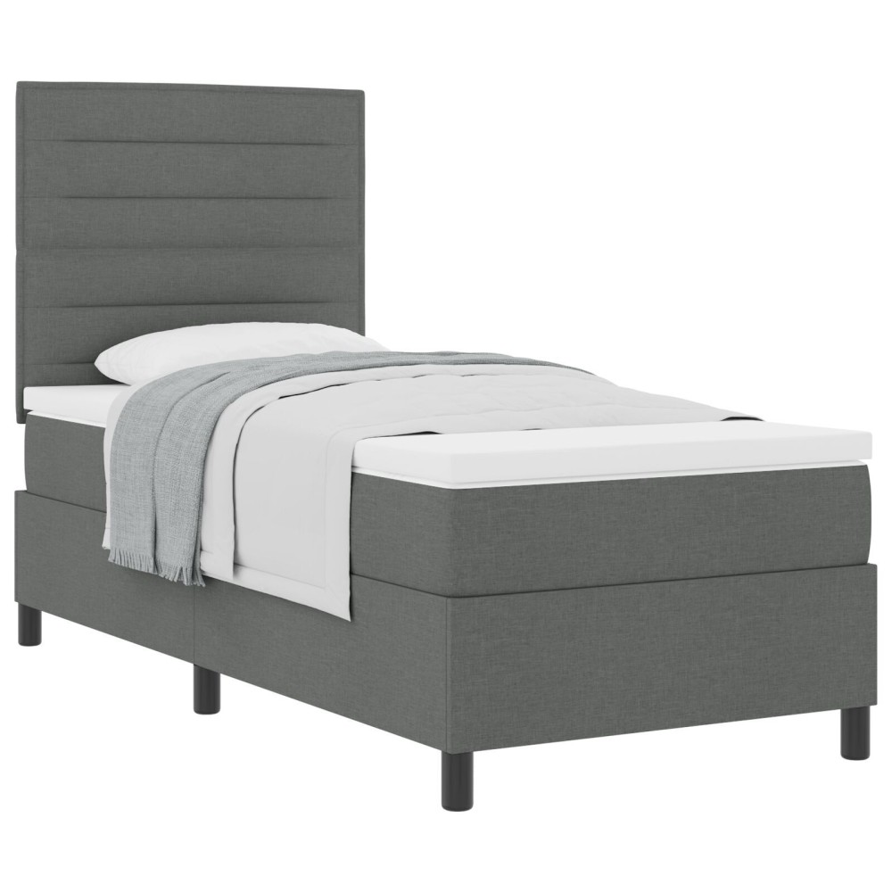 vidaXL Pat cu arcuri cu saltea Gri închis 100 x 200 cm țesătură
