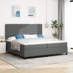 vidaXL Pat cu arcuri cu saltea Gri închis 200 x 200 cm țesătură vidaXL Pat cu arcuri cu saltea Gri închis 200 x 200 cm țesătură