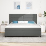 vidaXL Pat cu arcuri cu saltea Gri închis 200 x 200 cm țesătură vidaXL Pat cu arcuri cu saltea Gri închis 200 x 200 cm țesătură