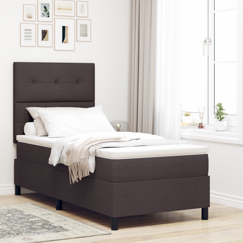 vidaXL Pat cu arcuri cu saltea Maro închis 90 x 200 cm țesătură