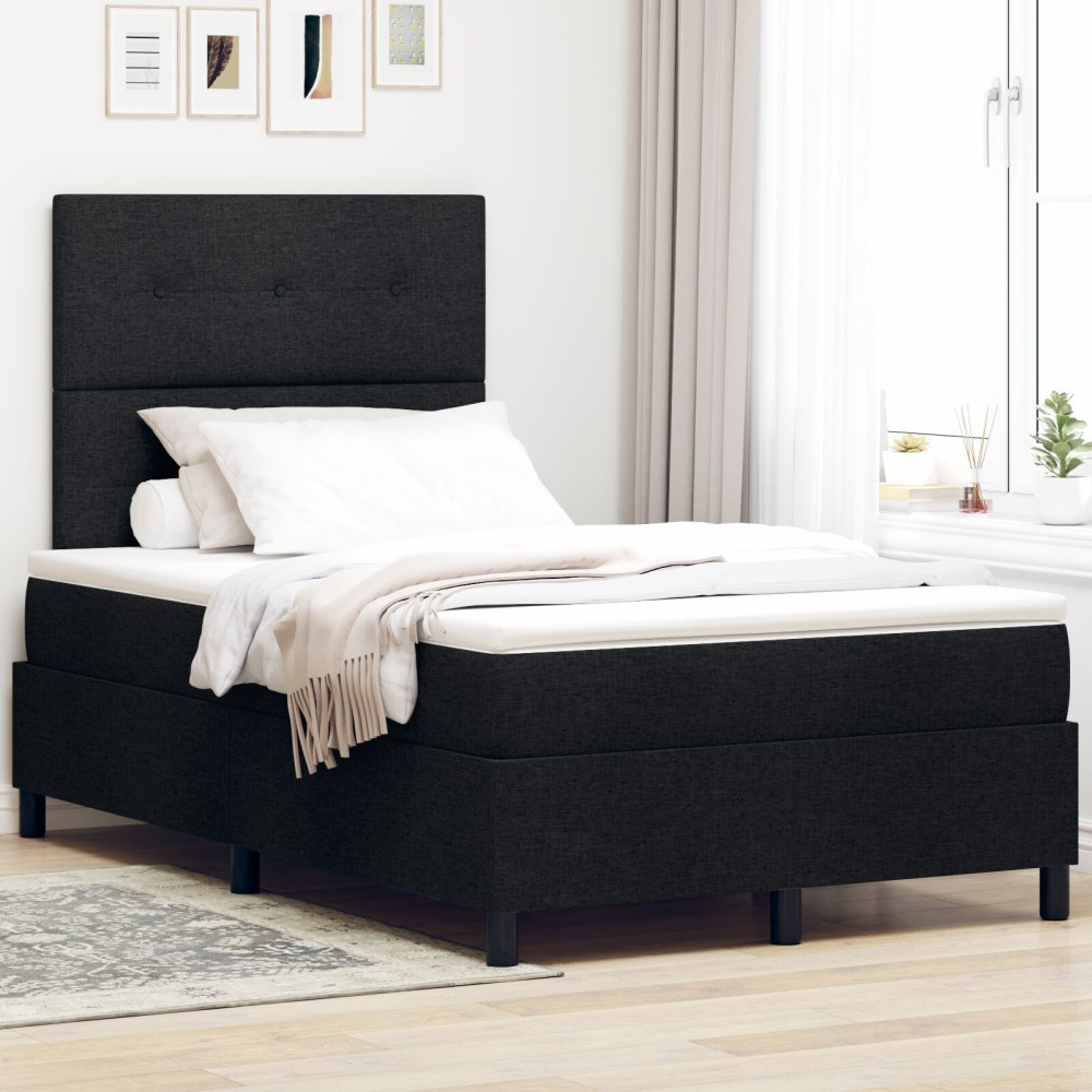 vidaXL Pat cu arcuri cu saltea Negru 120 x 190 cm țesătură