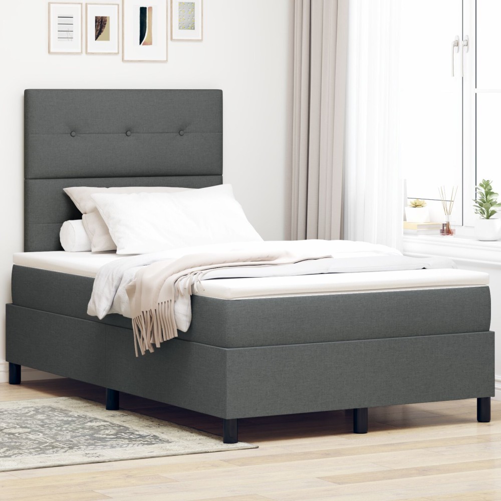 vidaXL Pat cu arcuri cu saltea Gri închis 120 x 200 cm țesătură