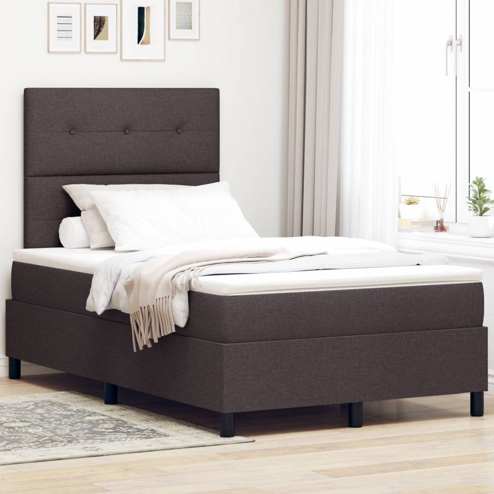 vidaXL Pat cu arcuri cu saltea Maro închis 120 x 200 cm țesătură