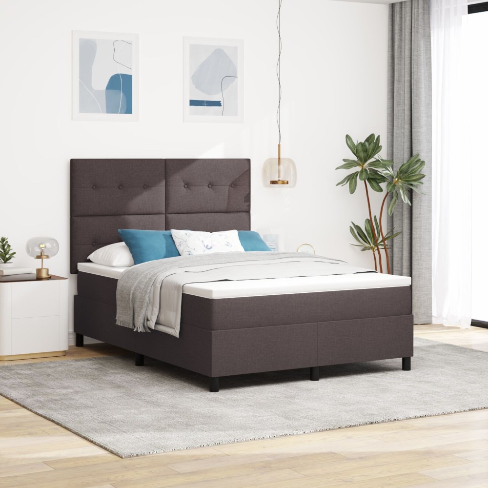 vidaXL Somieră cu saltea maro închis 140x190 cm din material