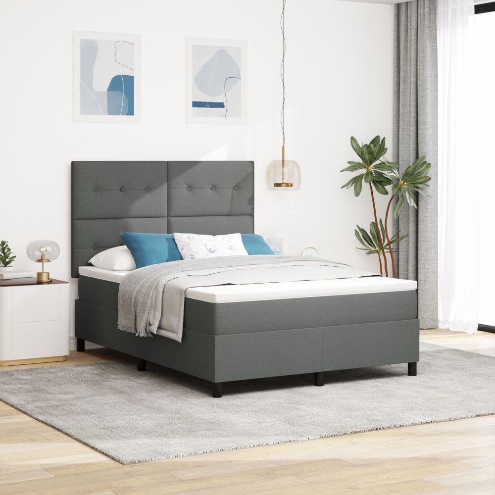 vidaXL Pat cu arcuri cu saltea Gri închis 160 x 200 cm țesătură