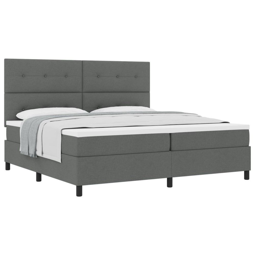vidaXL Pat cu arcuri cu saltea Gri închis 200 x 200 cm țesătură