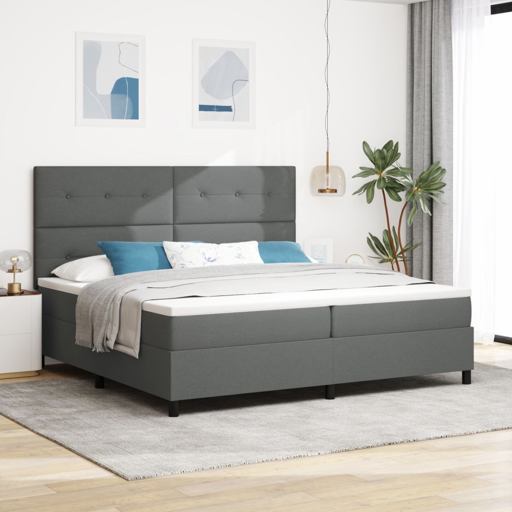 vidaXL Pat cu arcuri cu saltea Gri închis 200 x 200 cm țesătură