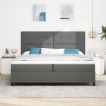 vidaXL Pat cu arcuri cu saltea Gri închis 200 x 200 cm țesătură vidaXL Pat cu arcuri cu saltea Gri închis 200 x 200 cm țesătură