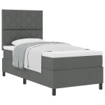 vidaXL Pat cu arcuri cu saltea Gri închis 90 x 200 cm țesătură vidaXL Pat cu arcuri cu saltea Gri închis 90 x 200 cm țesătură