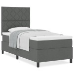 vidaXL Pat cu arcuri cu saltea Gri închis 90 x 200 cm țesătură vidaXL Pat cu arcuri cu saltea Gri închis 90 x 200 cm țesătură